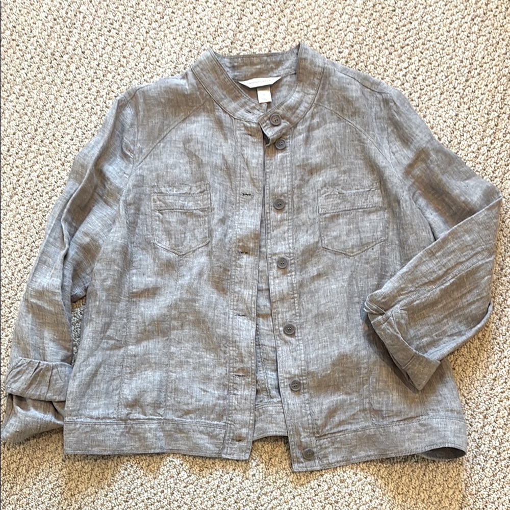 Christopher & Banks Gray Linen Button-Up Jacket Shirt Size XL